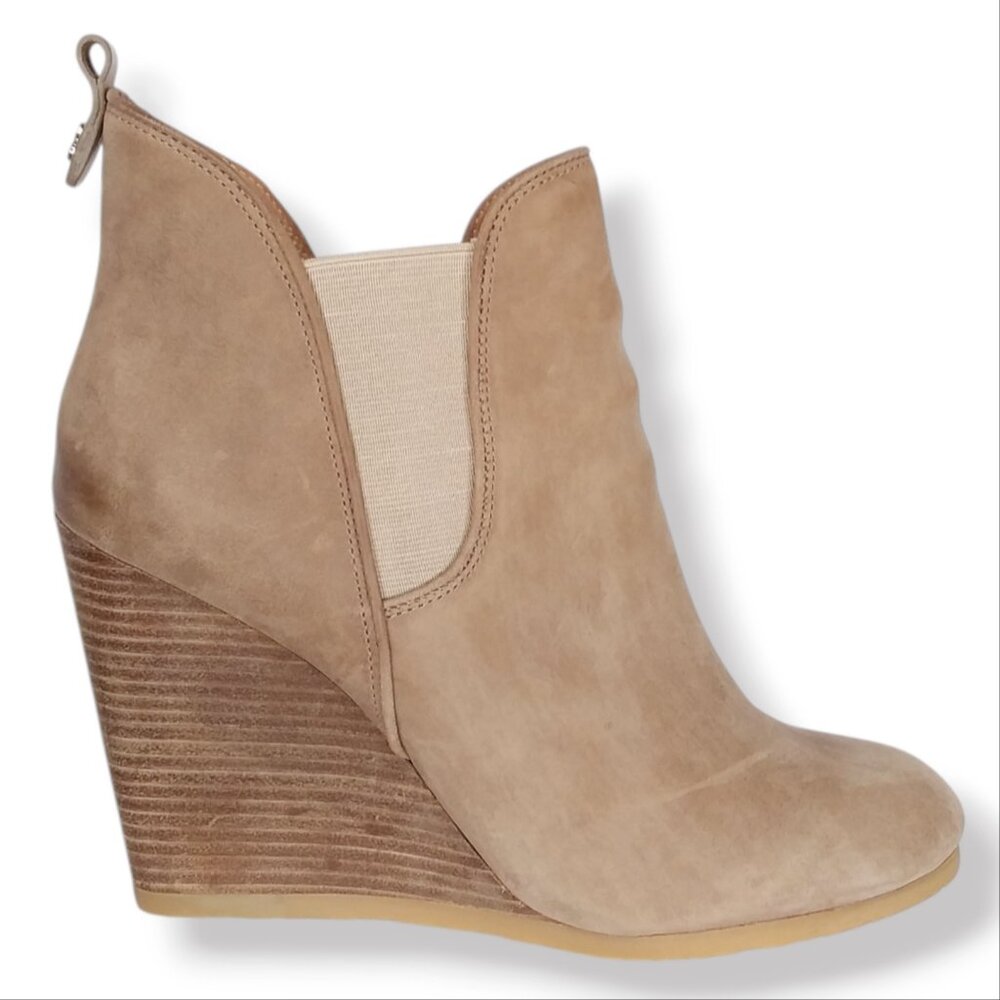 Coach Farah Ankle Boots Oiled Leather Size 10B Taupe Beige Wedge ASO Teen Wolf - Picture 4 of 13